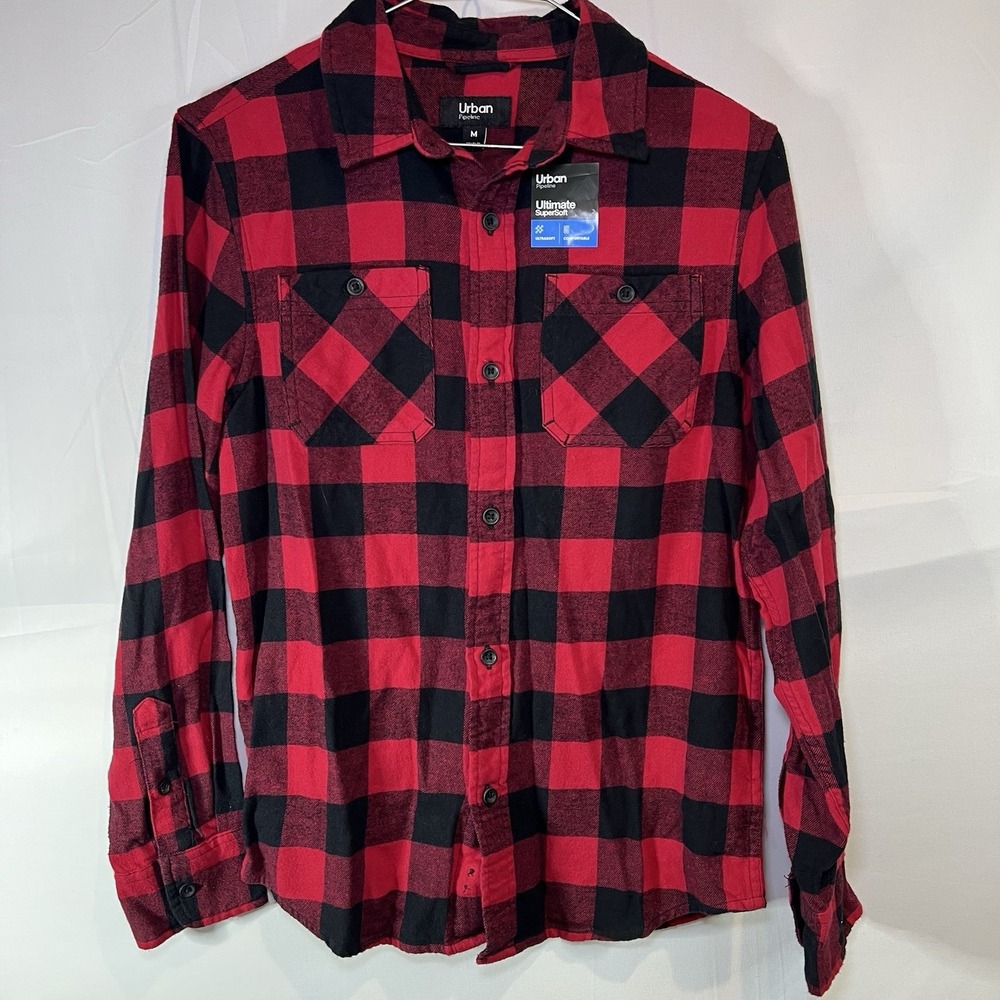 Boy's Urban Pipeline Flannel Shirt Size MediumRed Black Buffalo Plaid Ultra Soft